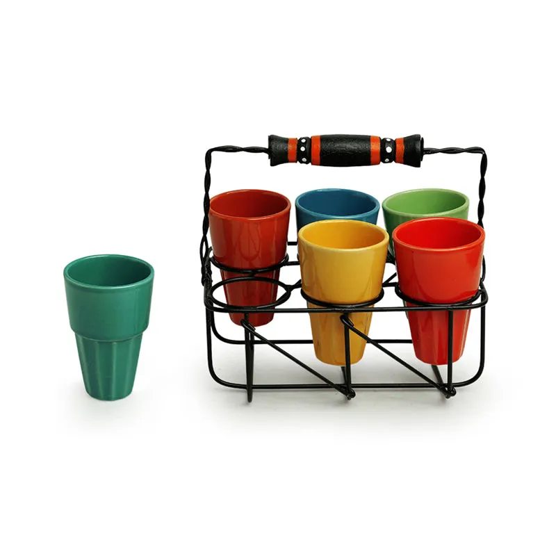 Mitti Rang Ceramic Cutting Chai Glass With Holder (110 ML Each) - Seven Piece Set media 4