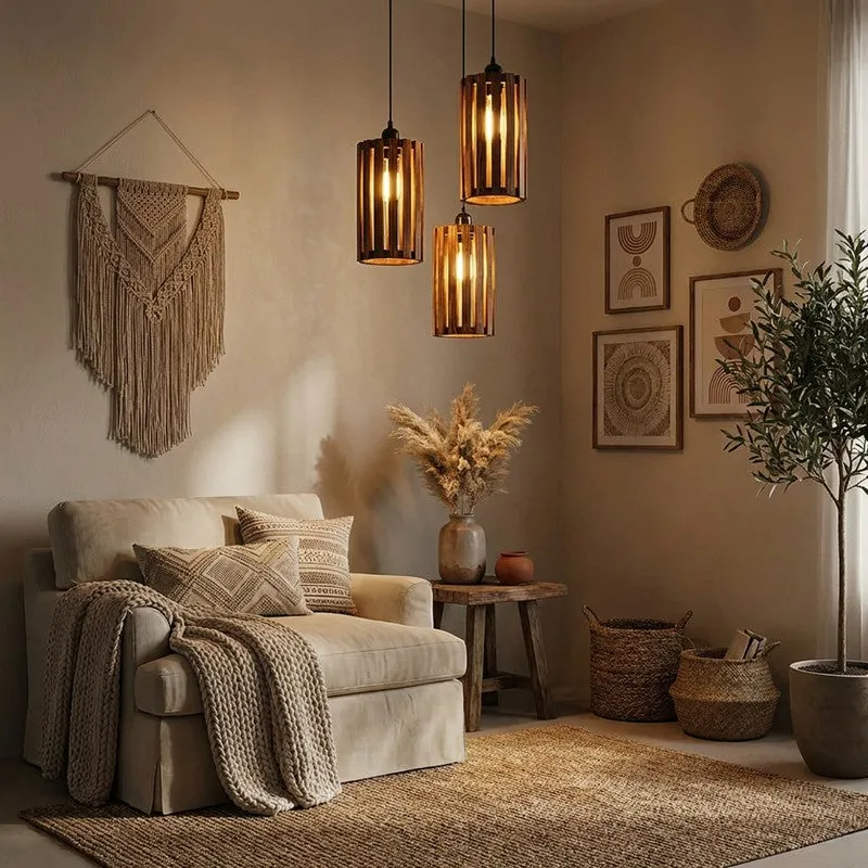 CageAura Illume Wooden Ceiling Lamp - Brown media 1