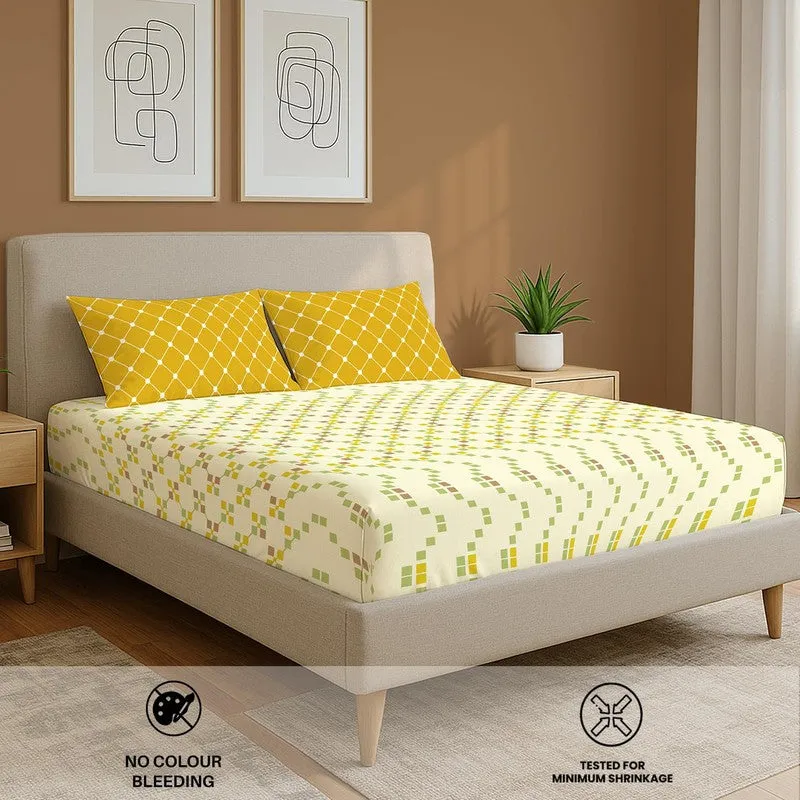 Urban Space GeoDot Cotton Bedsheet (Yellow) - 144 TC media 5