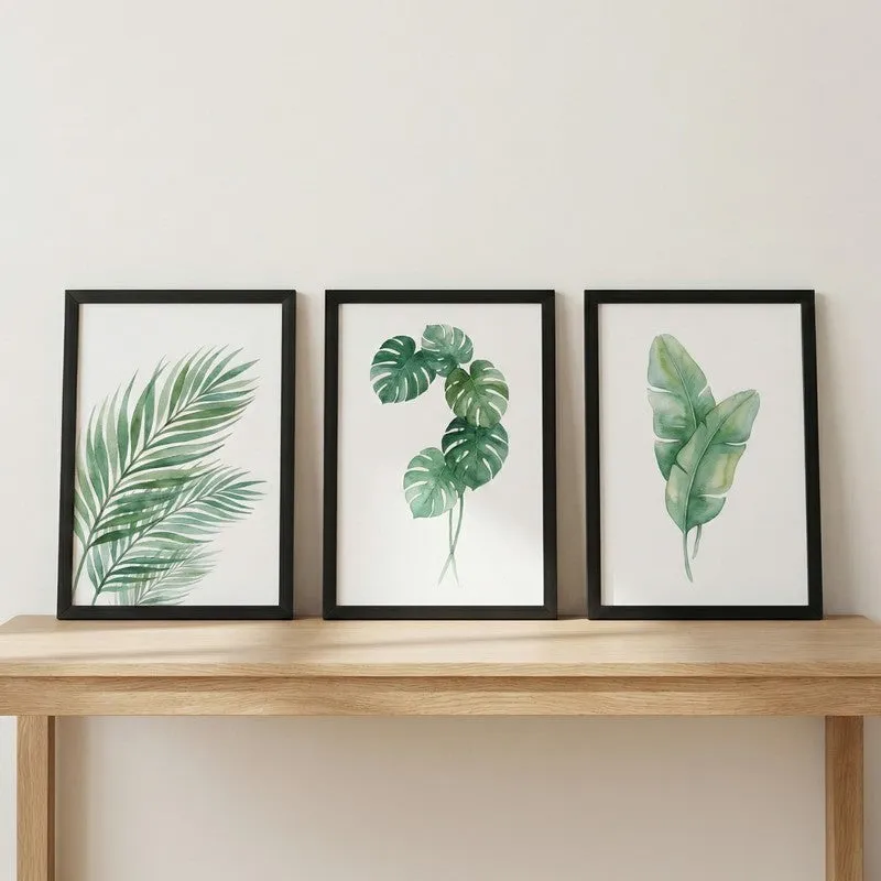 Minimalist Green Botanical Wall Painting With Black Frame - Set Of Three media 3