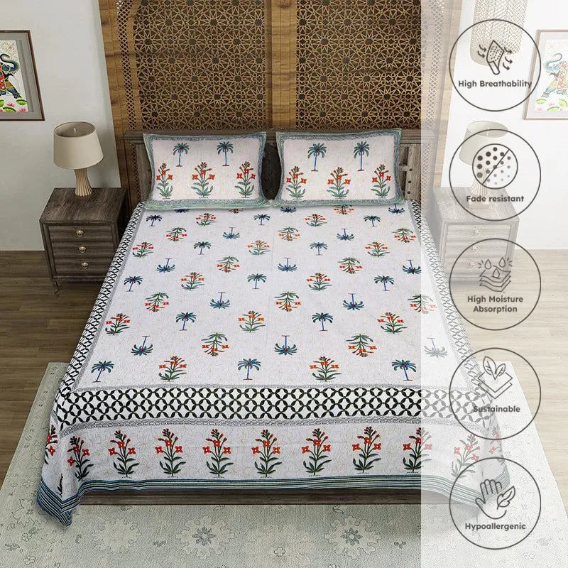 Achyuta Floral Cotton Bedsheet (Multicolor) - 144 TC media 3