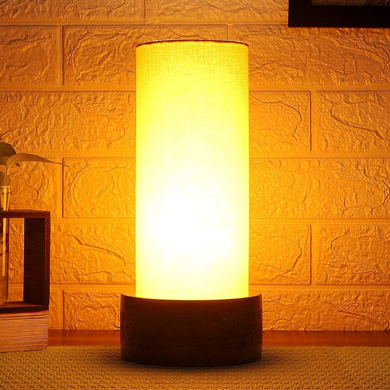 Divanae Cotton Table Lamp With Wooden Base - Yellow