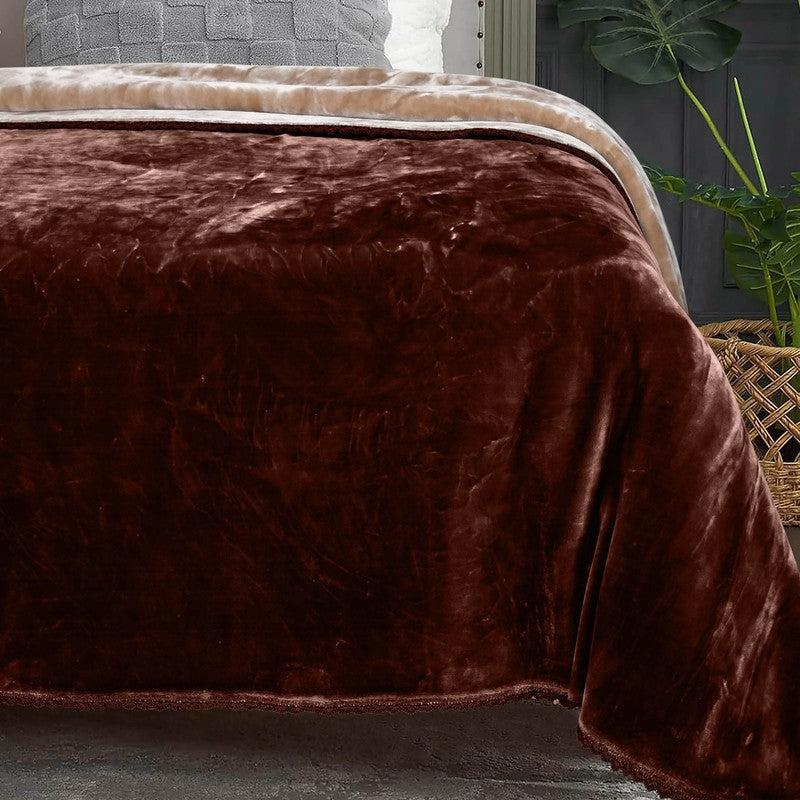 Singu Polyester Solid Blanket - Beige,Brown media 3