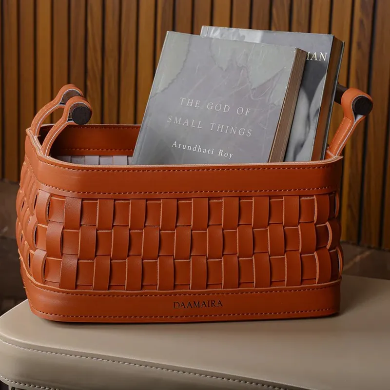 Elegra Faux Leather Storage Basket - Brown media 5