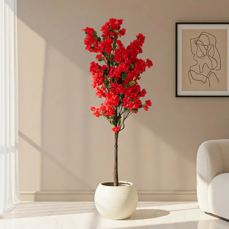 Faux Realtouch Red Bougainvillea Plant With Black Plastic Pot - 5.2 Feet media 1