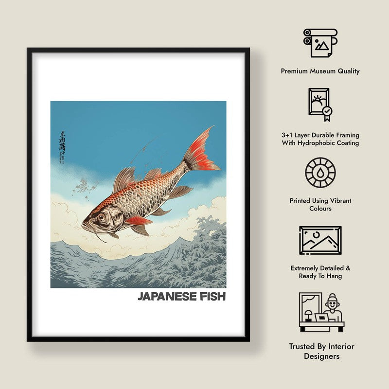 Japanese Fish Archival Canvas Wall Art - Black Frame media 8