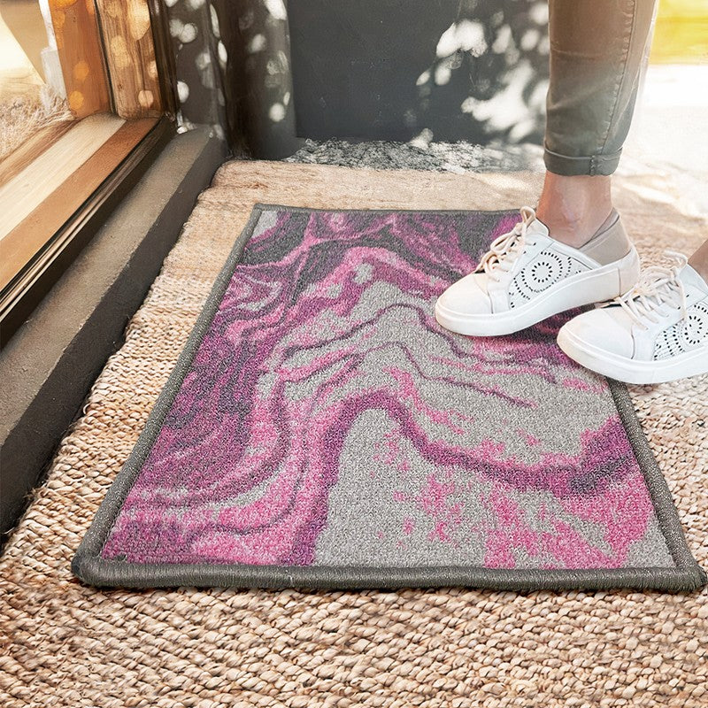 Yona Abstract Nylon Door Mats - Pink,Grey - 57 x 37 cms