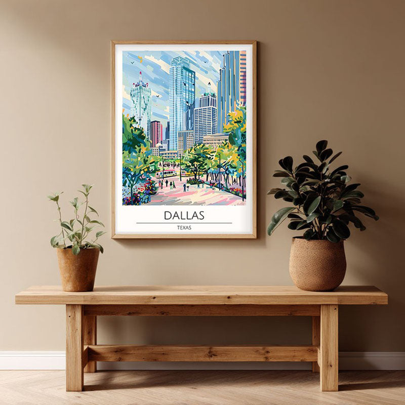 Vintage Dallas Framed Canvas Archival Canvas Wall Painting - Natural Brown Frame