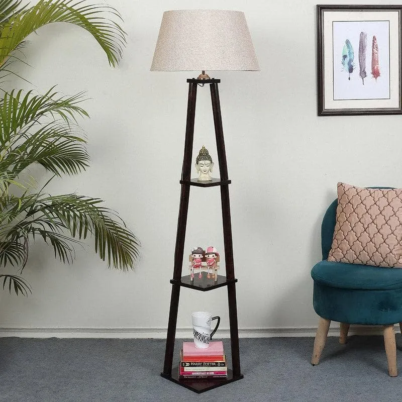Camella Wooden Floor Lamp With Shelf - Beige media 3