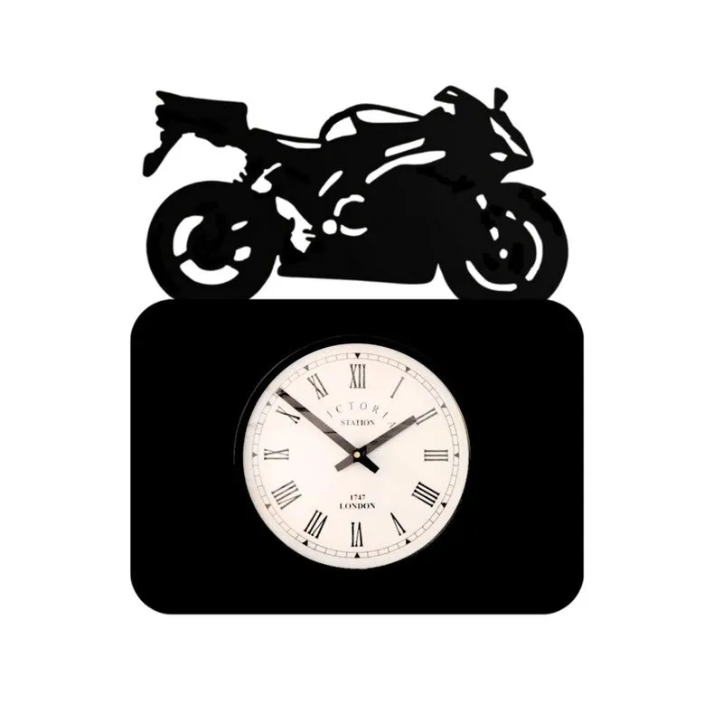 Motorbike Steel Analog Wall Clock - Black media 4