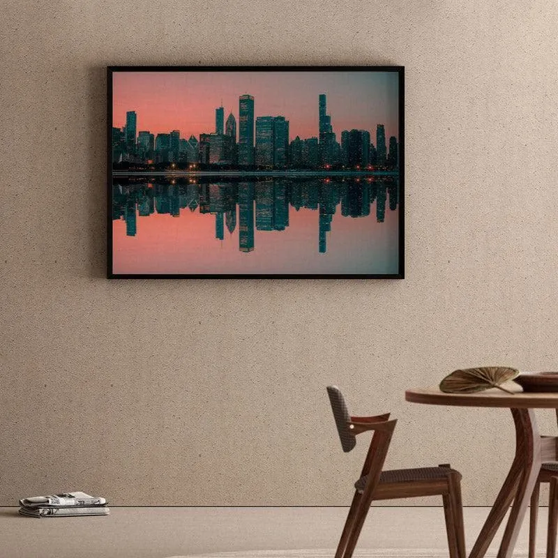 Cityscape Canvas Wall Painting - Black Frame media 1