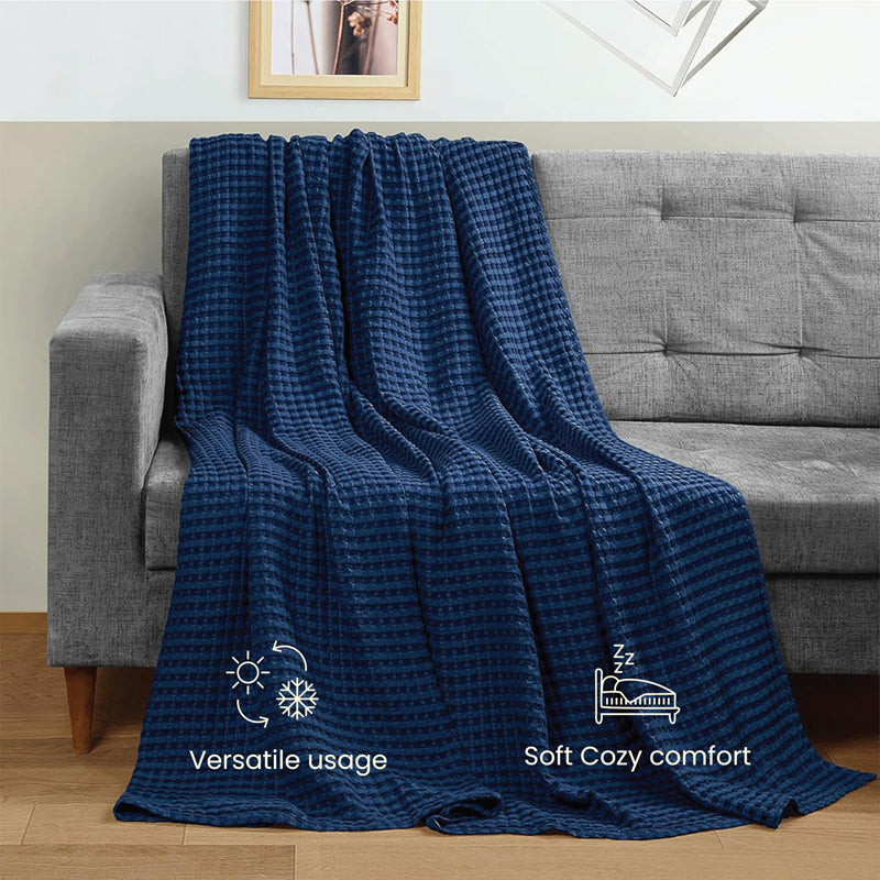 Urban Space Waffle Cotton Blanket (Navy) - 250 GSM media 6