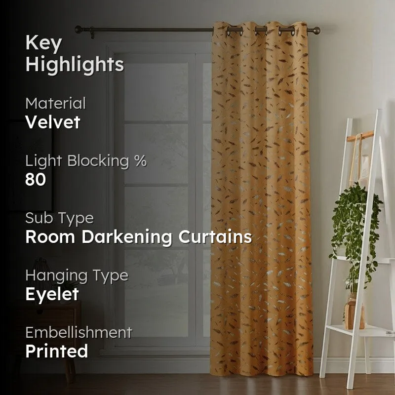 Glow Mist Printed Velvet Curtain - Orange,Gold media 2