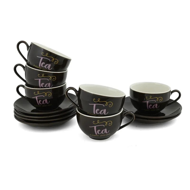 BrewBliss Porcelain Cup & Saucer (Deep Brown/220 mL Each) - Set of Six - 4