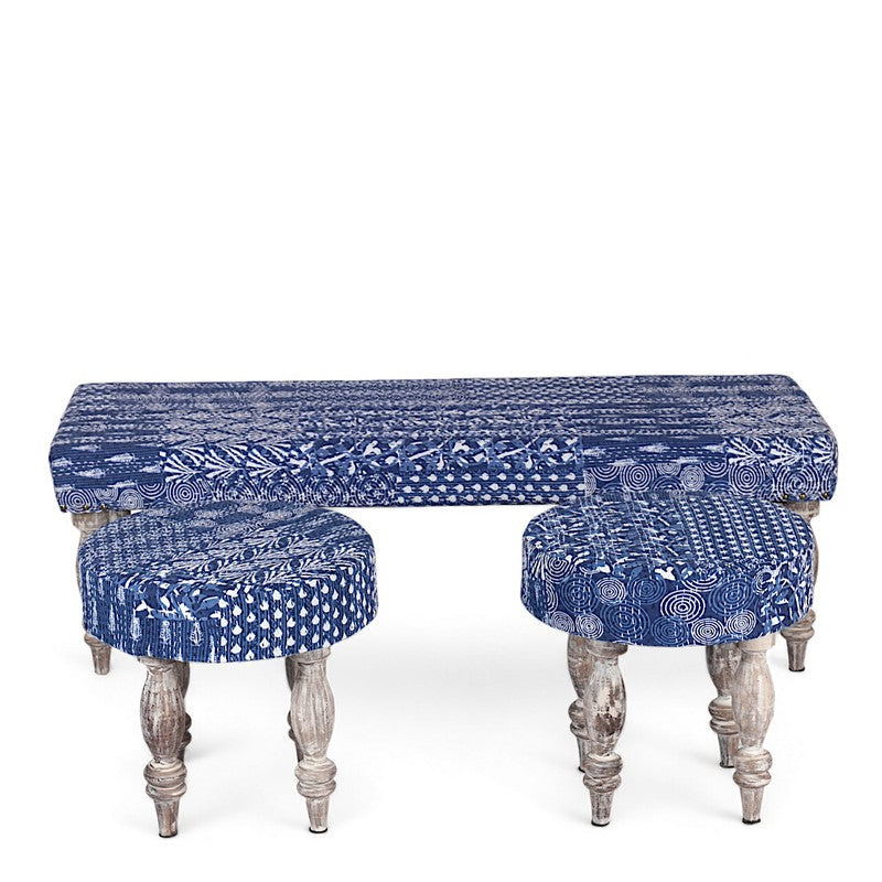 Brixo Sheesham Wooden Bench with Stools (Blue) - Three Piece Set media 3