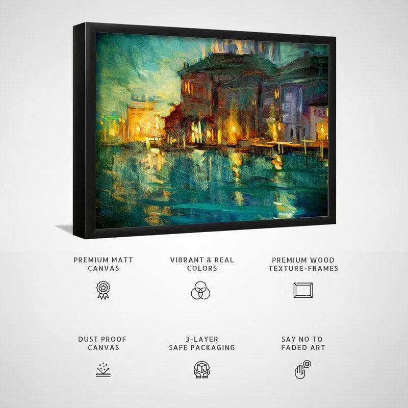 Venice Wonder Night Landscape Canvas Wall Painting - Black Frame media 6