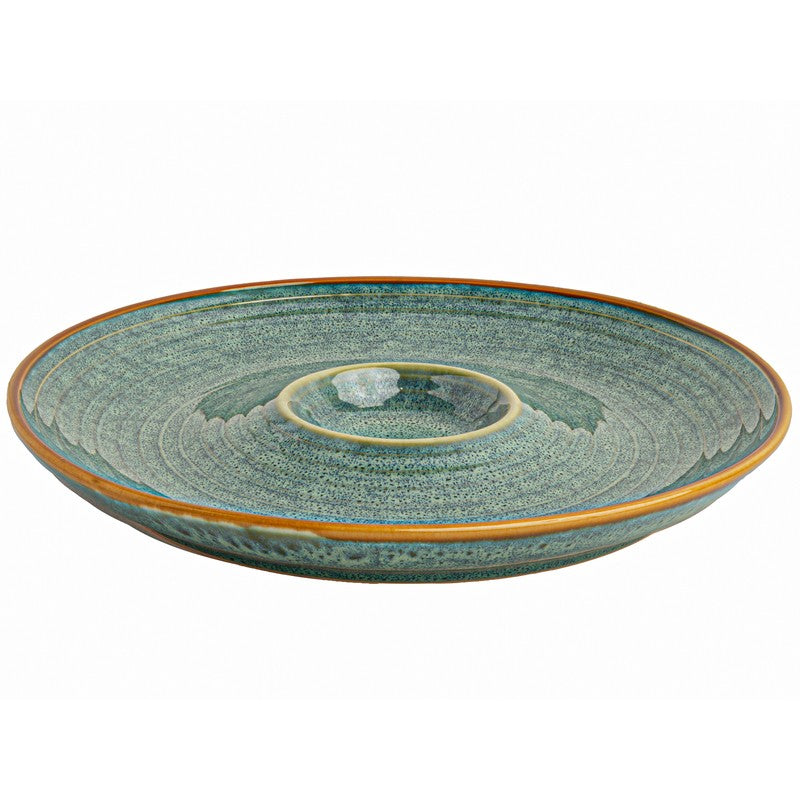 Verdant Shore Ceramic Chip n Dip Platter - Green media 4