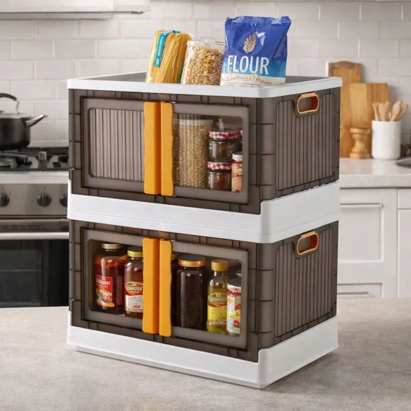 Foldable & Stackable Plastic Double Door Storage Rack - Set Of Two media 1