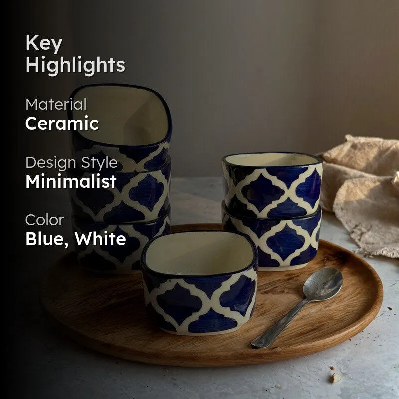 lanix Ceramic Dip Bowls (Blue,White ,50 mL Each) - Set Of Six media 2