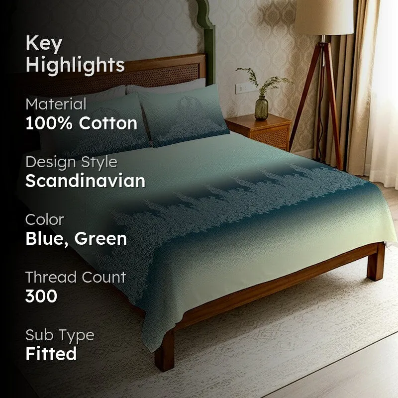Urban Space Mrinal Calm Fitted Cotton Bedsheet (Blue) - 300 TC media 2