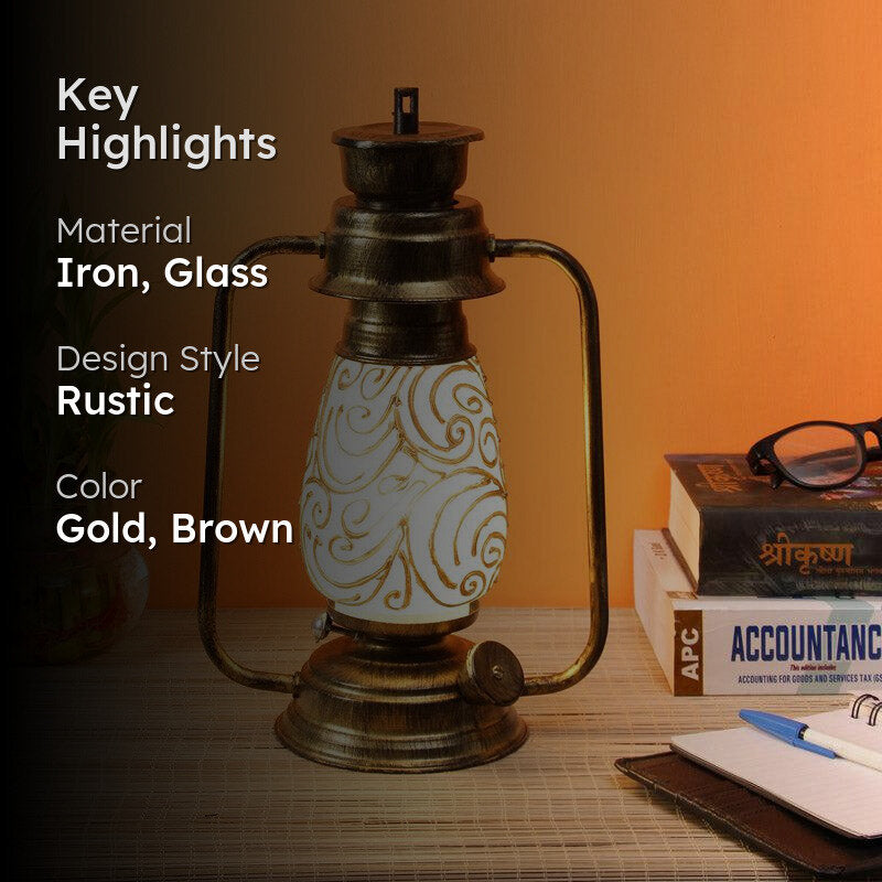 Saagar Mosaic Lantern Iron Table Lamp - Gold,Brown media 2