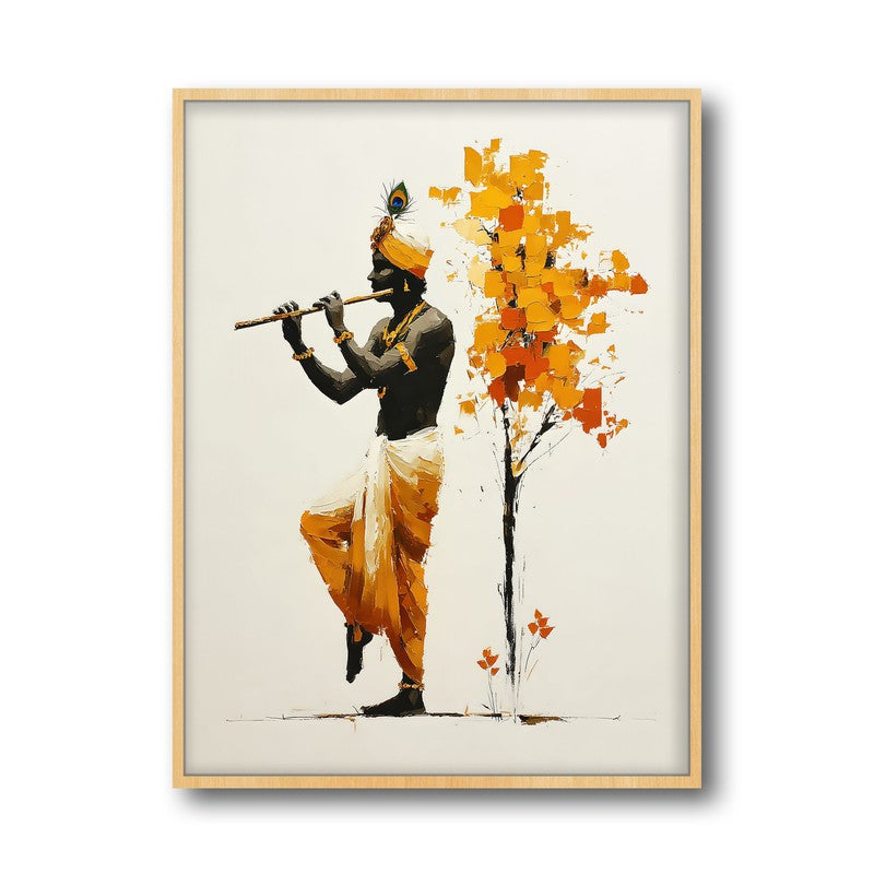 Murli Murari Lord Krihsna Enchanting Archival Paper Wall Art - Natural Brown Frame media 5