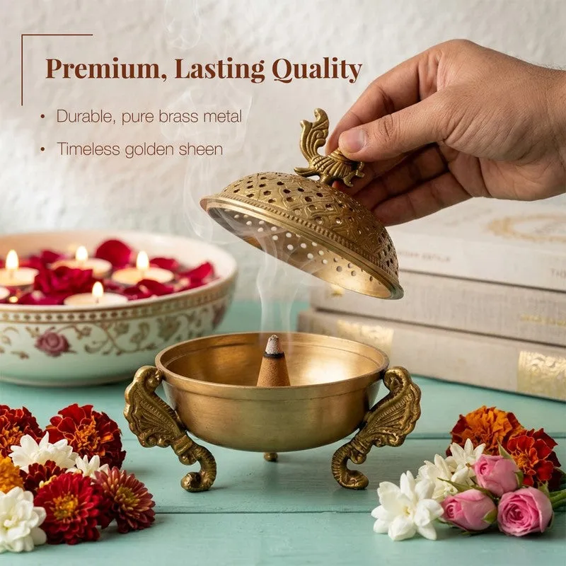 Rajsi Peacock Brass Incense Holder media 6
