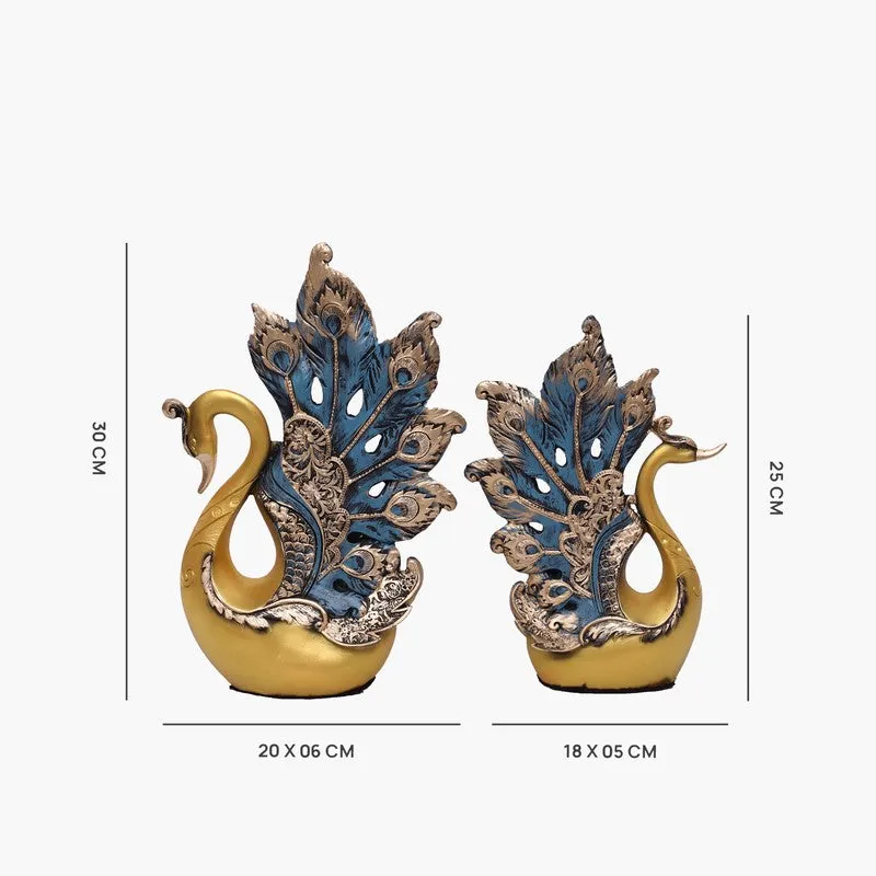 Regal Peacock Polyresin Showpiece (Gold) - Set Of Two media 6