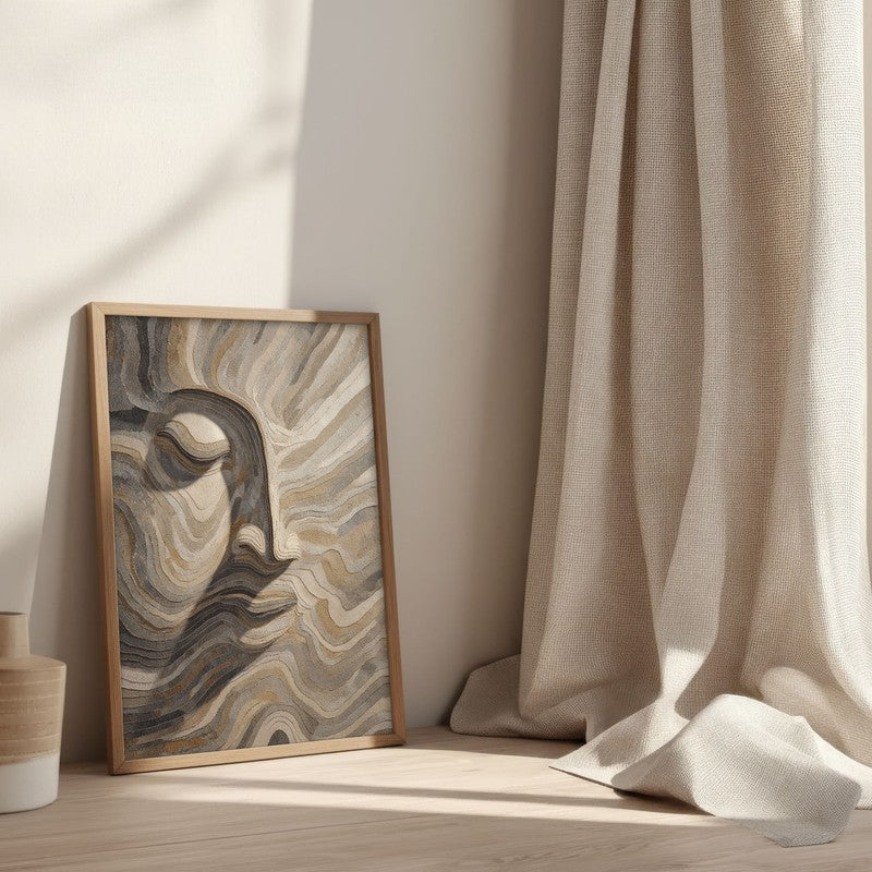 Flowing Buddha Tranquility Wall Painting With Brown Frame media 3