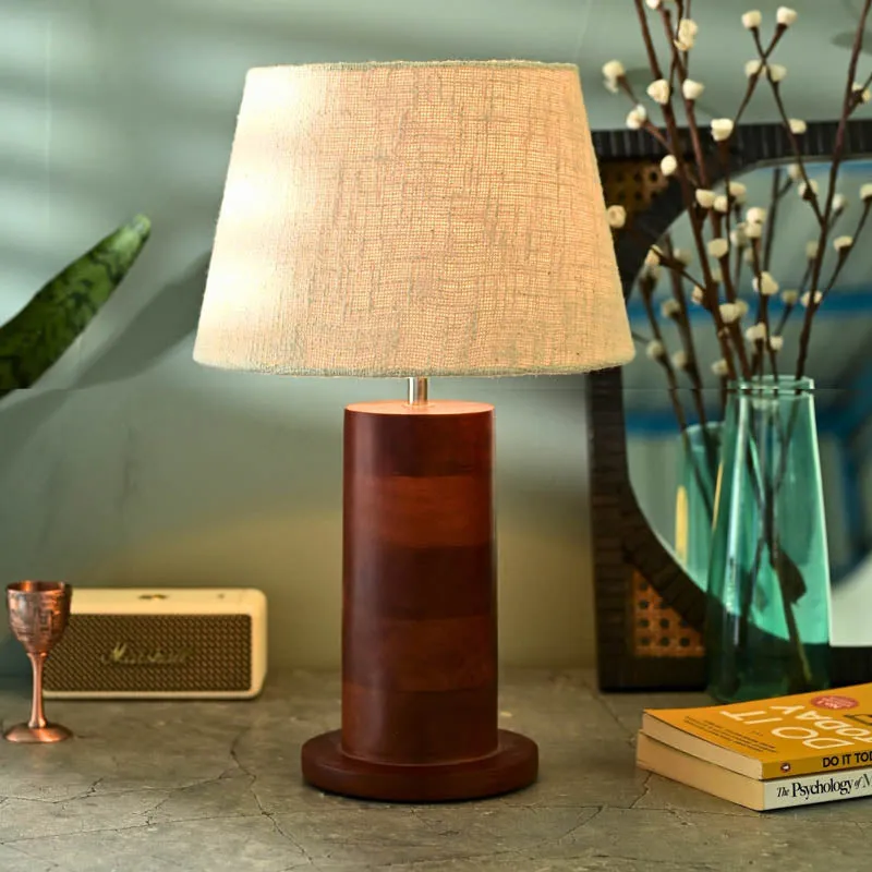 Rida Mahogany Wooden Table Lamp - Brown,Beige media 1