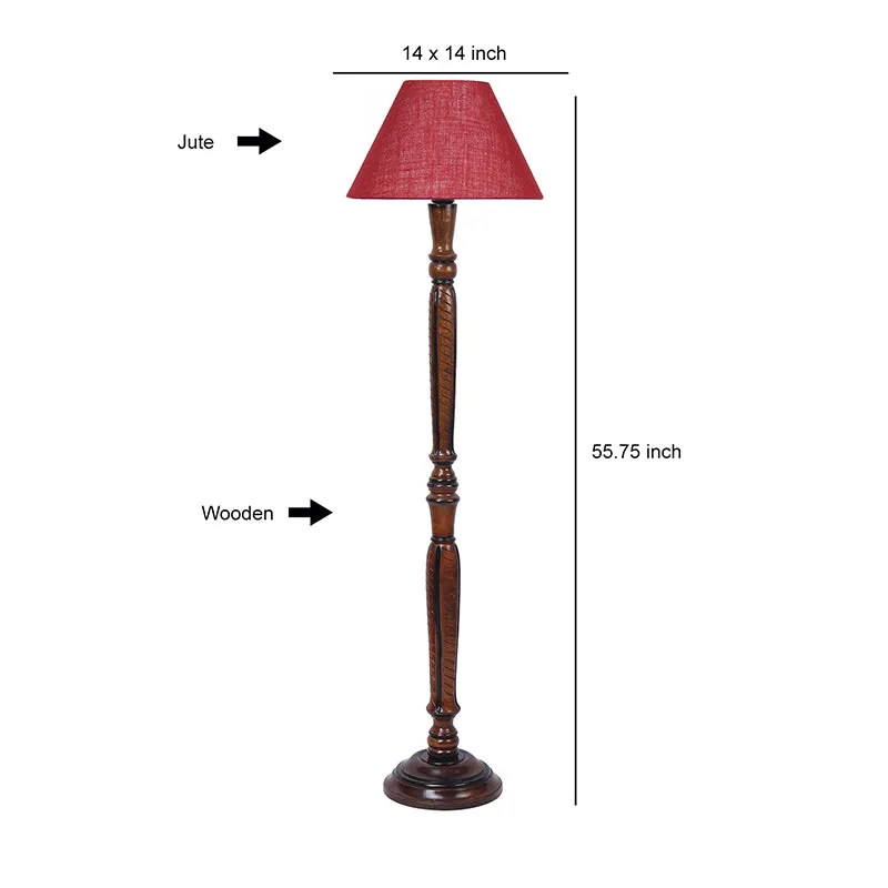 Hima Vintage Wooden Floor Lamp With Jute Shade - Maroon media 5