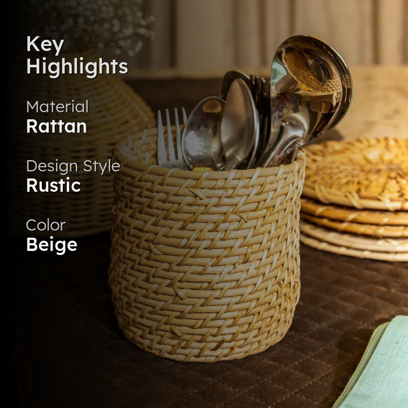 Vrita Rattan Cutlery Holder media 2