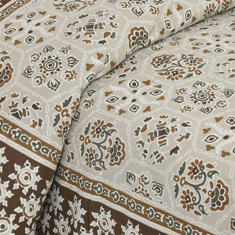 Avsara Floral Cotton Bedsheet (Brown,Beige) - 160 TC media 3