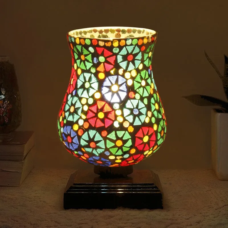 Glowzen Mosaic Glass Table Lamp With Wooden Base - Multicolor media 1