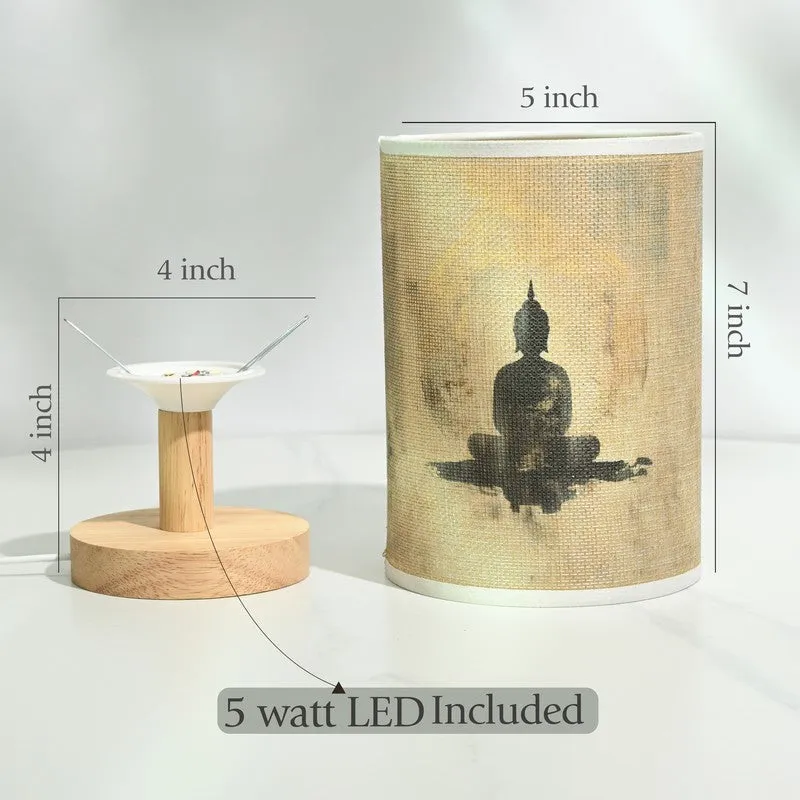 Meditating Buddha Jute & Wooden Table Lamp - Beige media 11