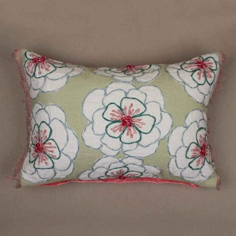 Alice Hand Embroidered Cushion Cover - Green media 2