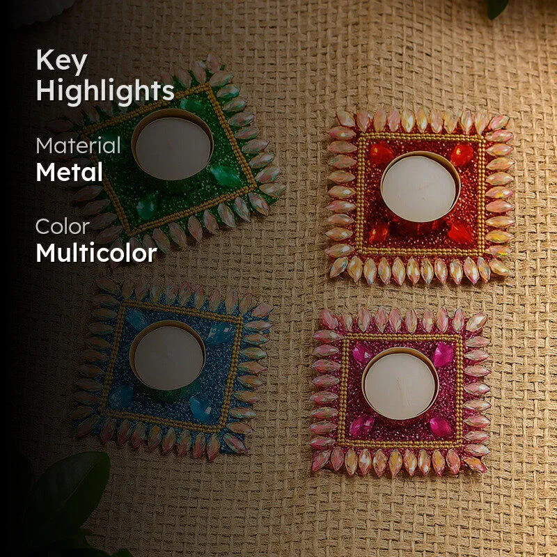 Roshna Jewelled Tea Light Holder (Square) - Set Of Four media 2
