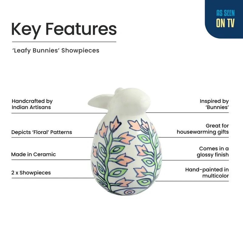 Leafy Bunnies Ceramic Showpiece - Set Of Two media 5