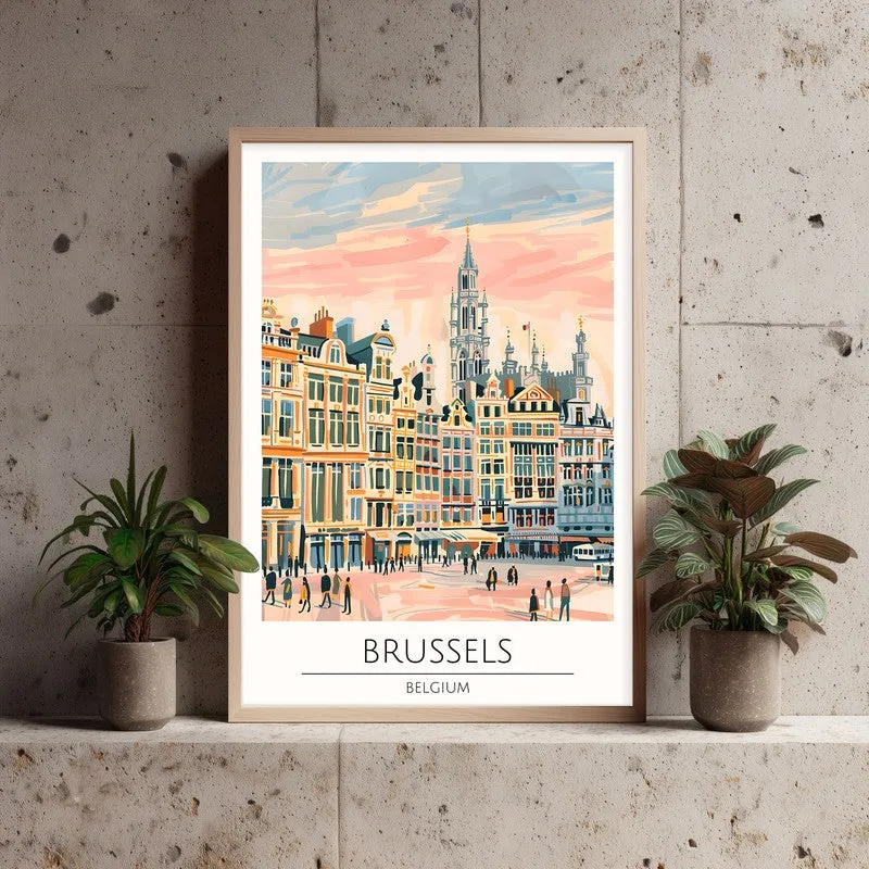 Vintage Brussels Framed Canvas Archival Canvas Wall Painting - Natural Brown Frame media 3