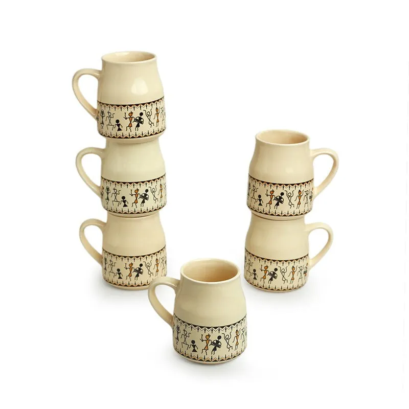 Warli Ceramic Tea Cup (140 mL Each) - Set of Six media 3