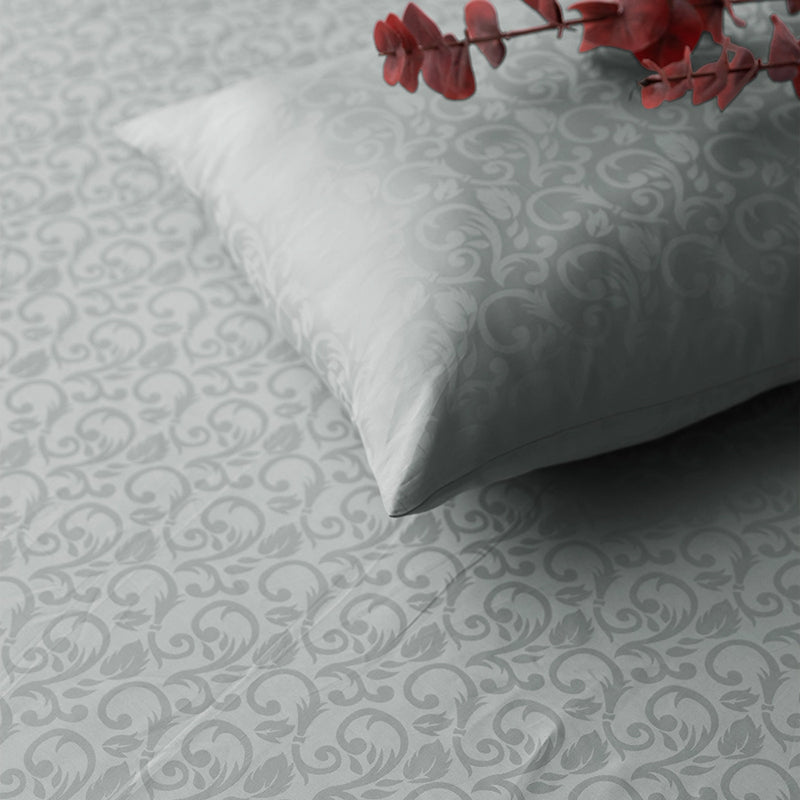 Coral Bloom Jacquard Cotton Bedsheet (Light Grey) - 300 TC media 6