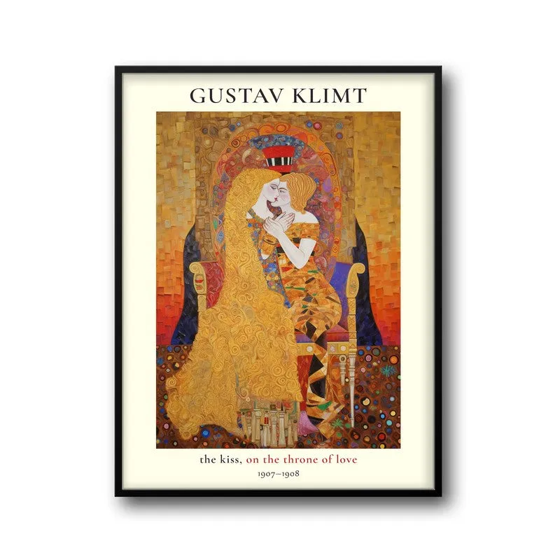 Kiss of Love Gustav Klimt Archival Canvas Wall Painting - Black Frame media 5