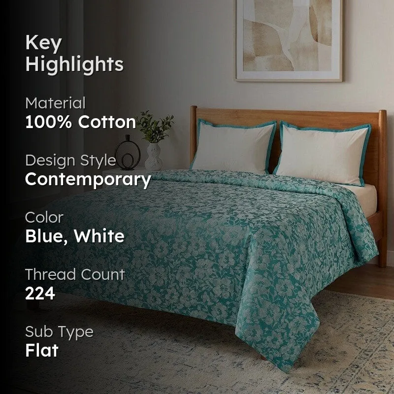 Blossom Breeze Cotton Bedsheet (Blue) - 224 TC media 2