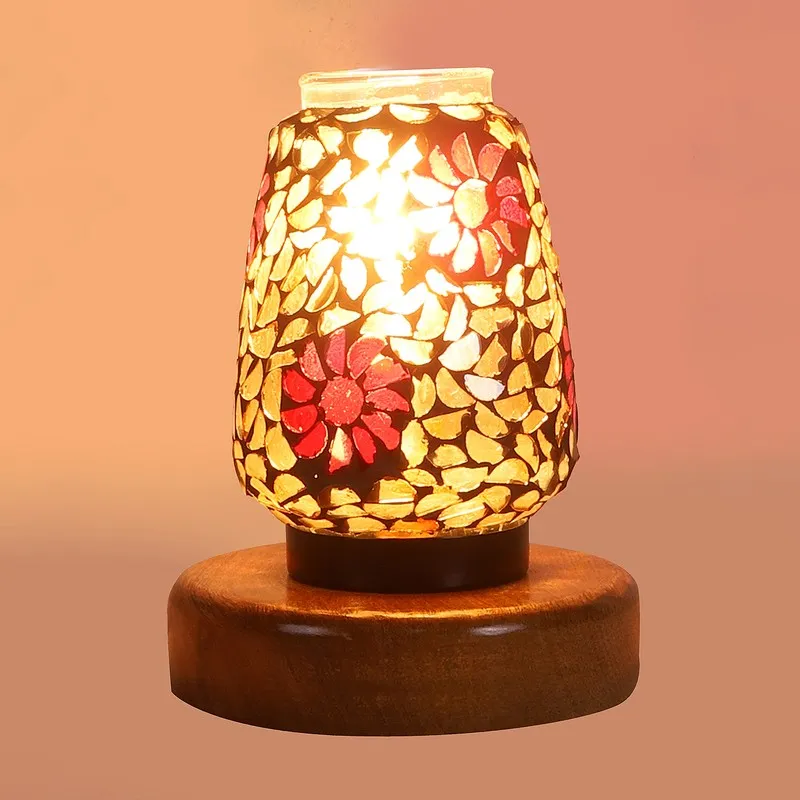 Huetrail Mosaic Glass Wooden Table Lamp With Base - Multicolor media 5