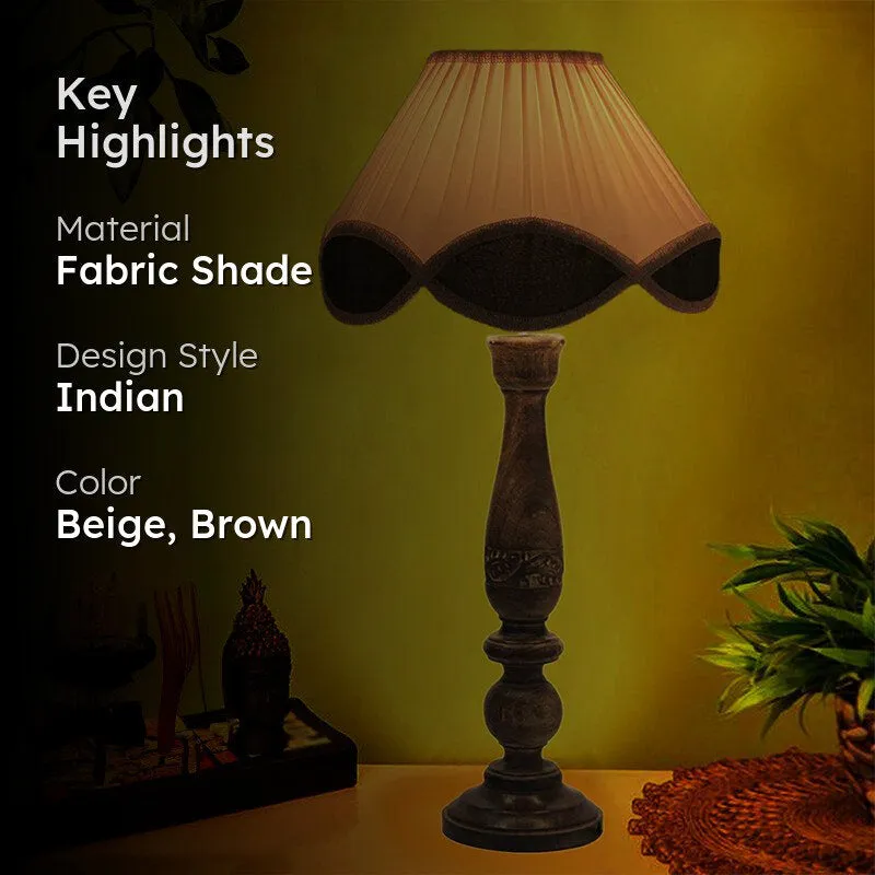 Nihara Nima Wooden Fabric Table Lamp - Beige,Brown media 2