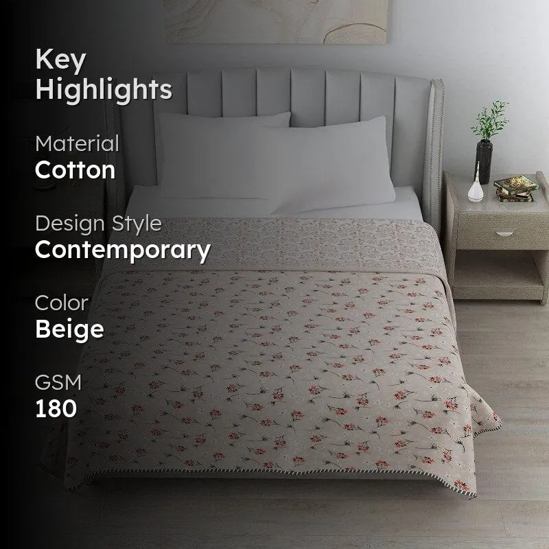 Sindhi Floral Reversible Cotton Dohar (Beige) - 180 GSM media 2