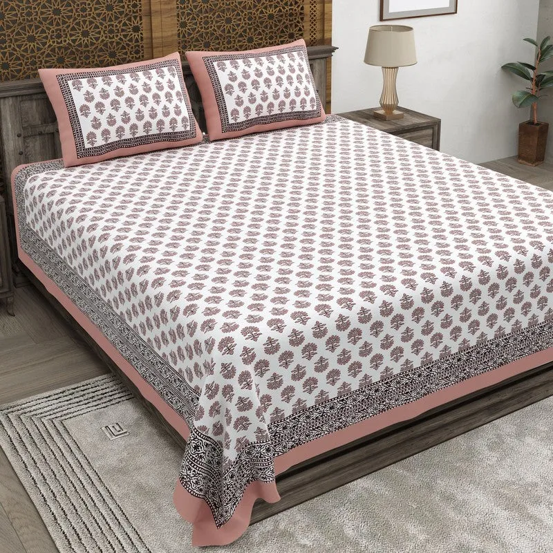 Designio Cotton Bedsheet (Brown,White) - 240 TC media 1