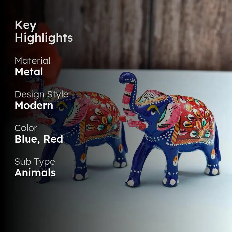 Hathi Hues Painted Metal Showpiece - Set Of Two media 2