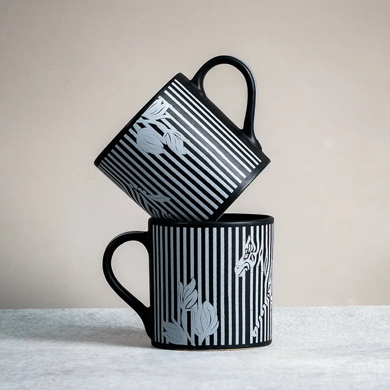 Floral Ceramic Coffee Mug (300 mL) - Grey,Black media 4