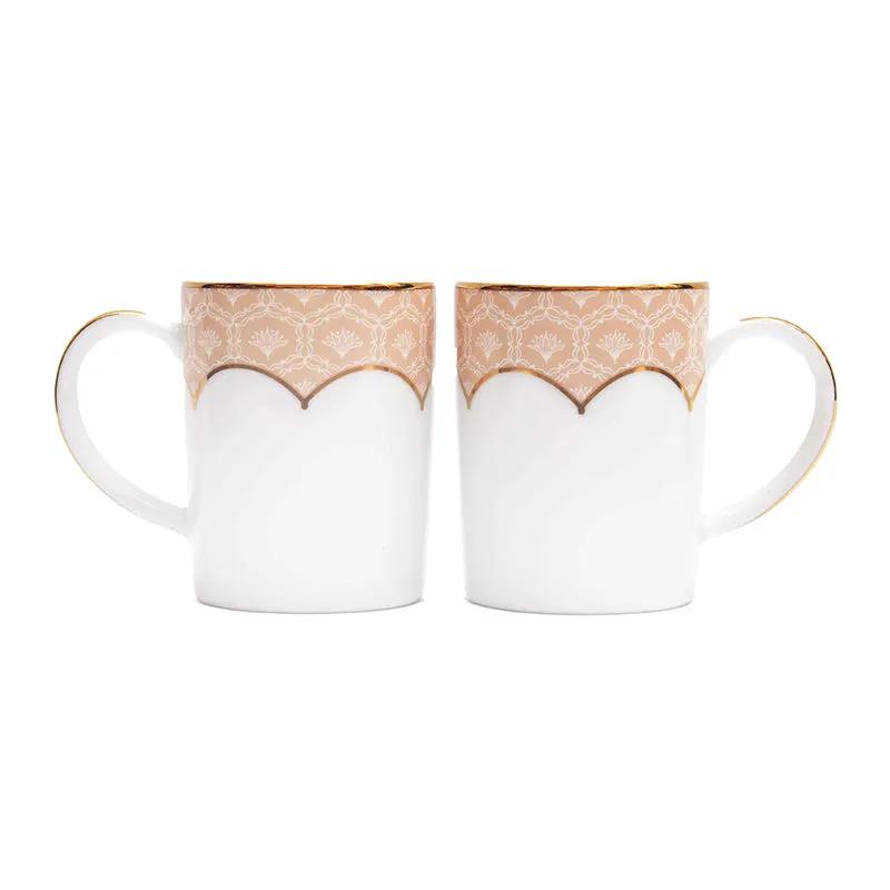 Gilded Legacy Slim 24k Gold Brushed Porcelain Coffee Mug (280 mL Each/Peach) - Set Of Six media 4